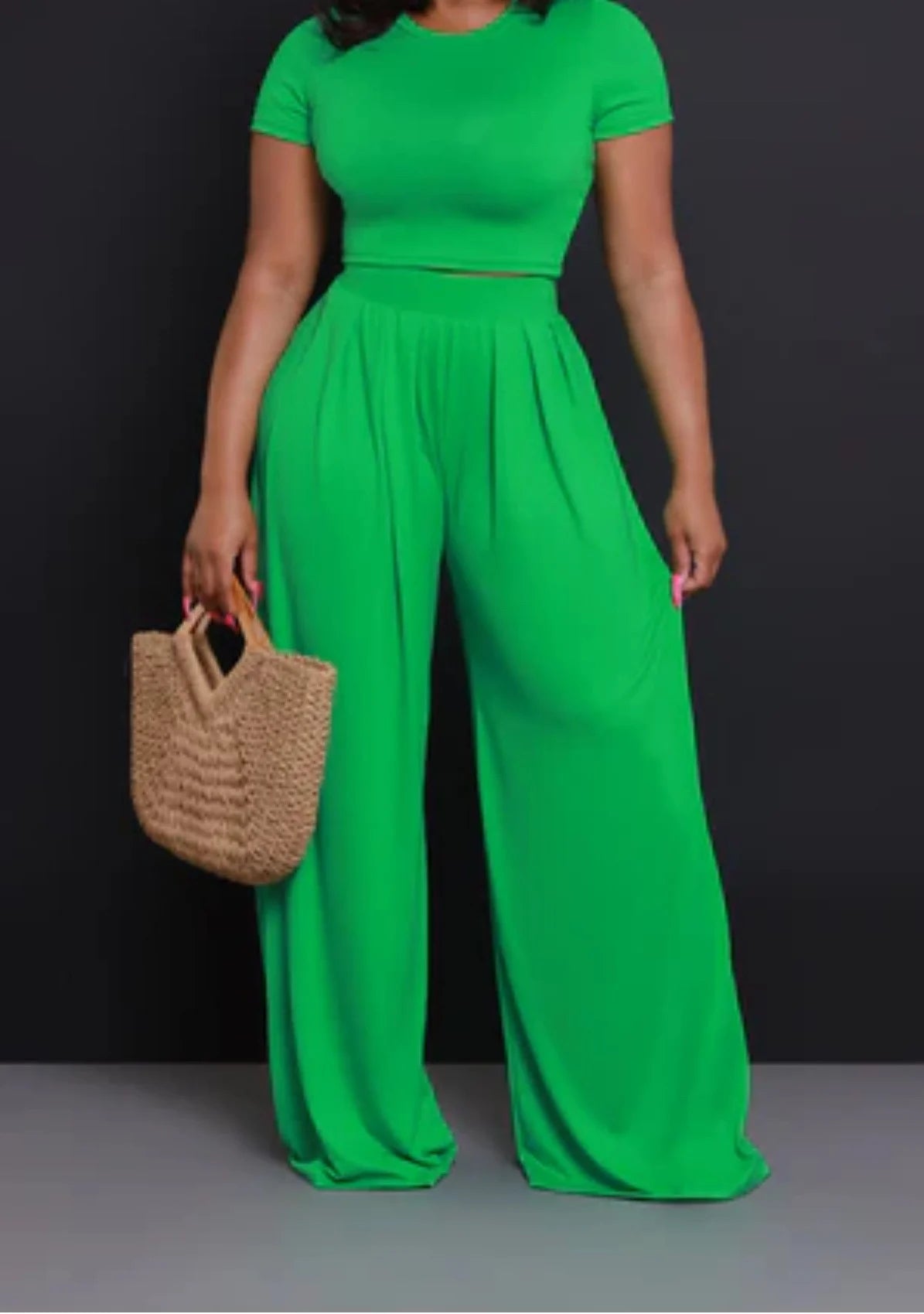Chic Cropped Top & Wide Leg Pants Set – Effortless Style