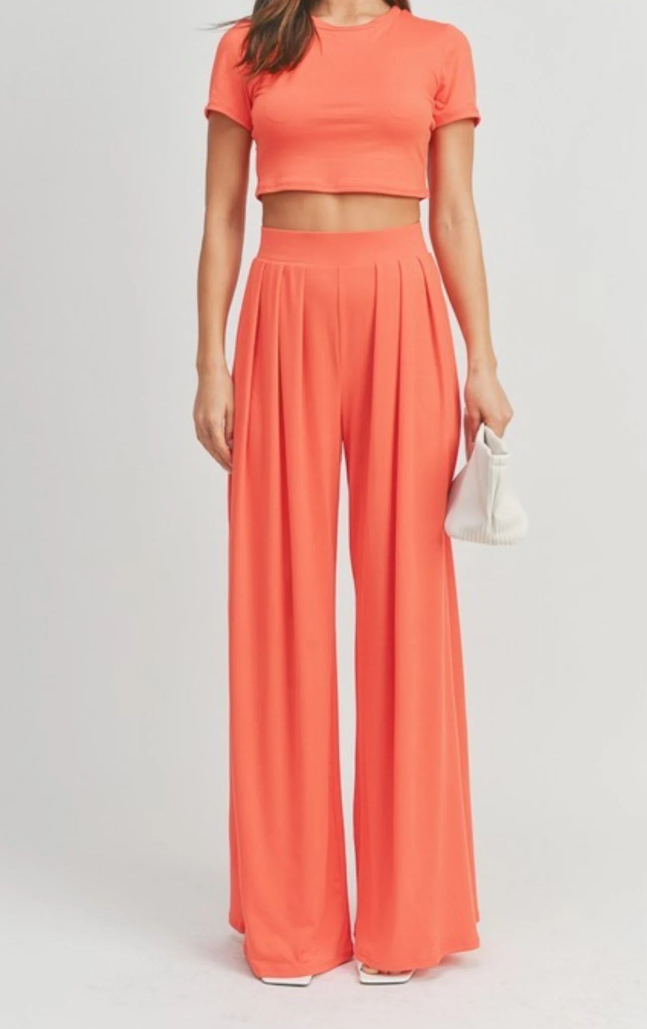 Chic Cropped Top & Wide Leg Pants Set – Effortless Style
