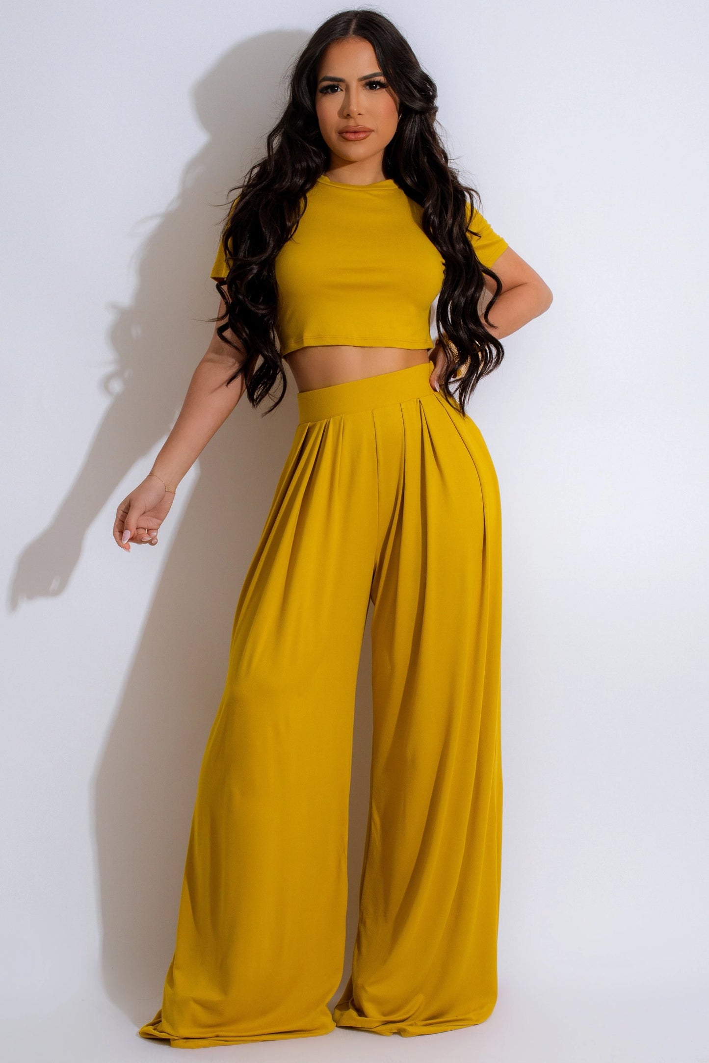 Cropped Top and Wide Leg Pants Set
