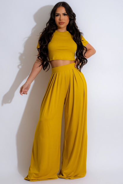 Cropped Top and Wide Leg Pants Set