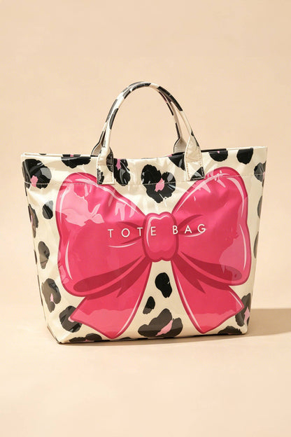Bow Leopard Print Tote Bag