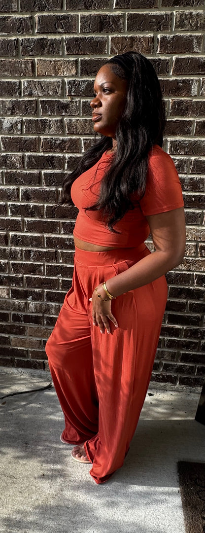 Cropped Top and Wide Leg Pants Set
