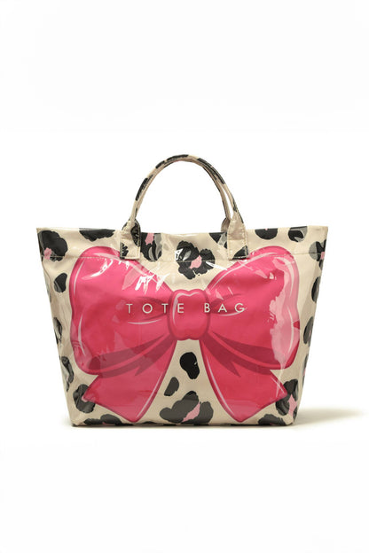 Bow Leopard Print Tote Bag