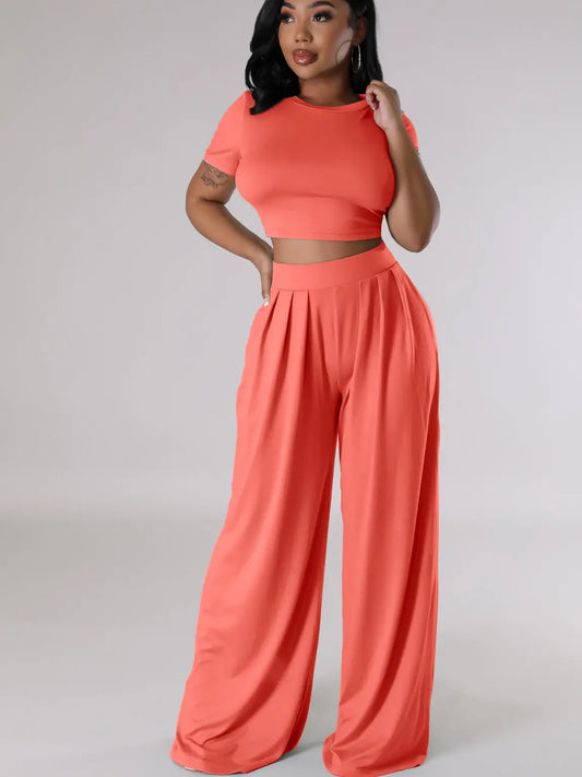Cropped Top and Wide Leg Pants Set