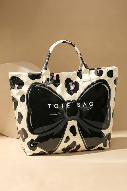 Bow Leopard Print Tote Bag