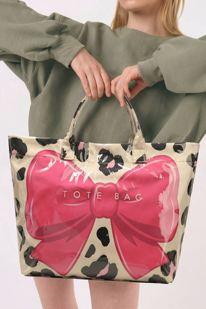 Bow Leopard Print Tote Bag