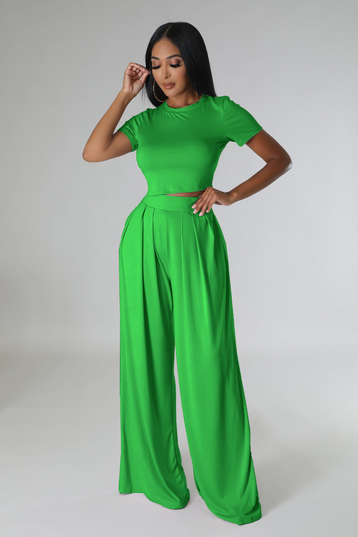 Cropped Top and Wide Leg Pants Set