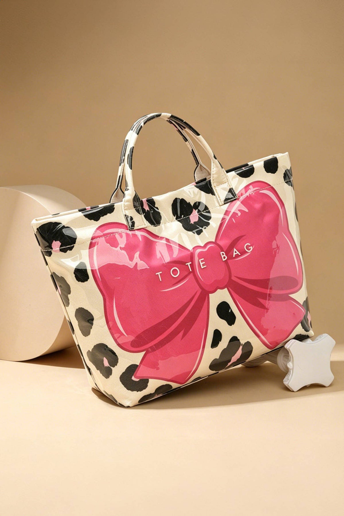 Bow Leopard Print Tote Bag