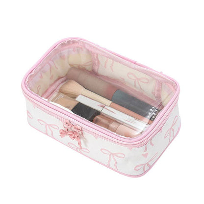 Bow Print Makeup Bag Large Travel Toiletry Pouch Portable