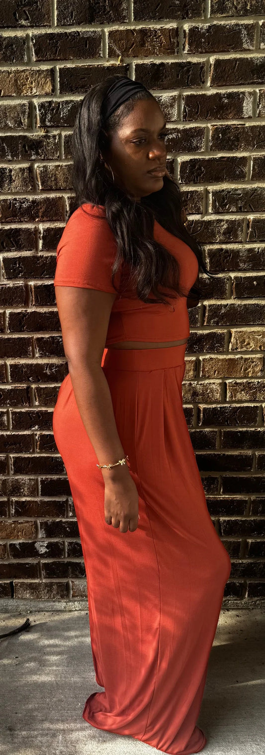 Chic Cropped Top & Wide Leg Pants Set – Effortless Style